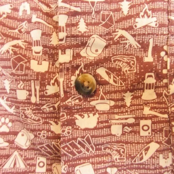 Columbia Camp Shirt Size M Burgandy Red Short Sleeve Bushcraft Motif - Picture 5 of 12